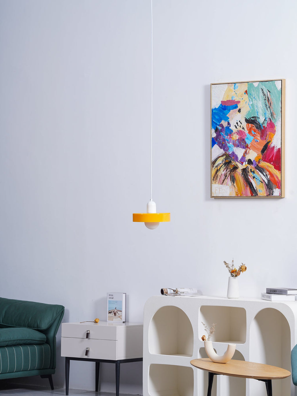 Disc Orb | Colorful Glass Pendant Light, Modern Globe Hanging Lamp for Kitchen Island and Dining Table