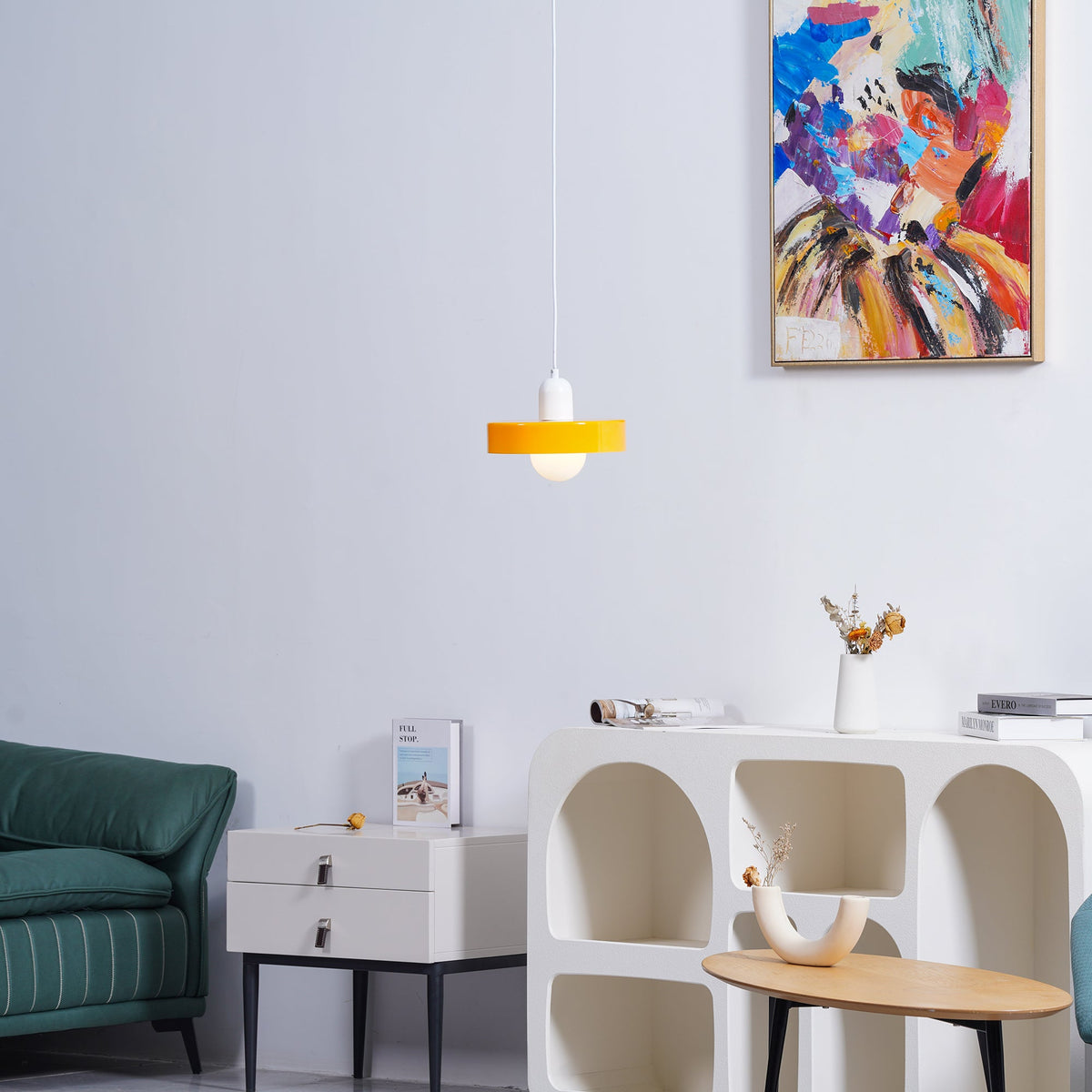 Disc Orb | Colorful Glass Pendant Light, Modern Globe Hanging Lamp for Kitchen Island and Dining Table