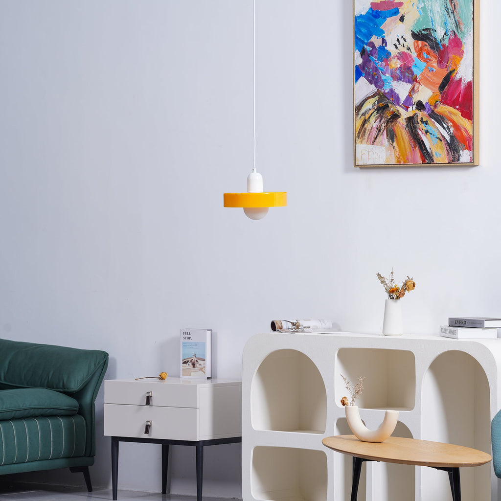 Disc Orb | Colorful Glass Pendant Light, Modern Globe Hanging Lamp for Kitchen Island and Dining Table