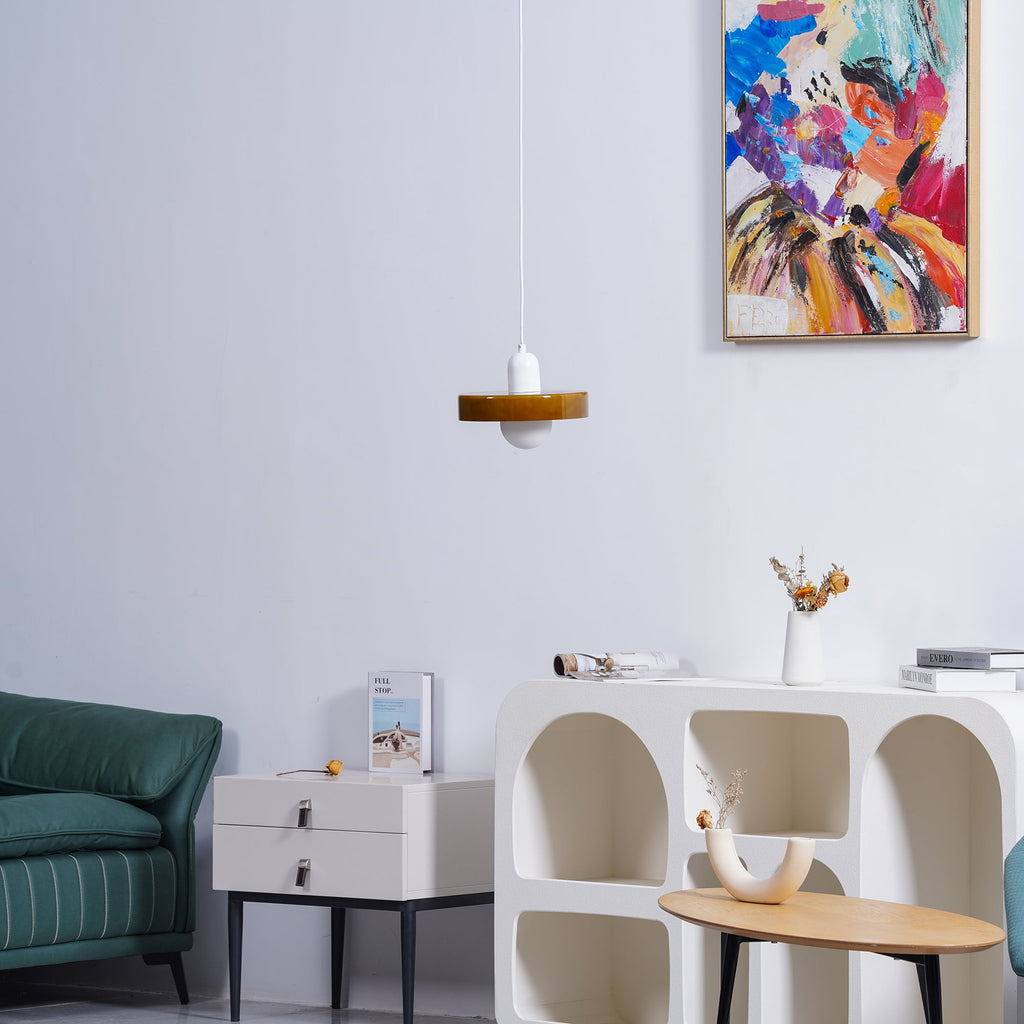 Disc Orb | Colorful Glass Pendant Light, Modern Globe Hanging Lamp for Kitchen Island and Dining Table