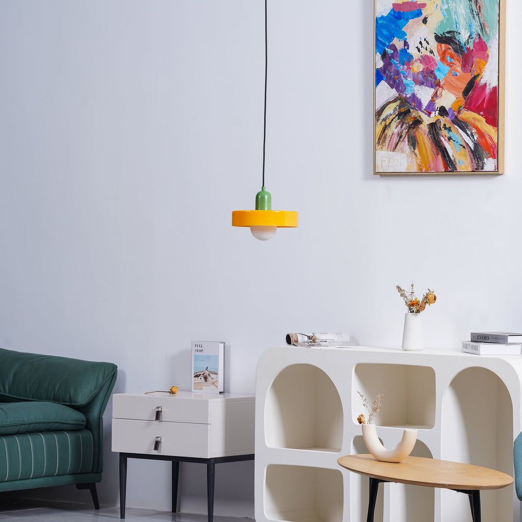 Disc Orb | Colorful Glass Pendant Light, Modern Globe Hanging Lamp for Kitchen Island and Dining Table