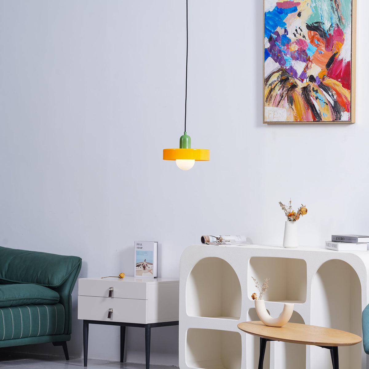 Disc Orb | Colorful Glass Pendant Light, Modern Globe Hanging Lamp for Kitchen Island and Dining Table