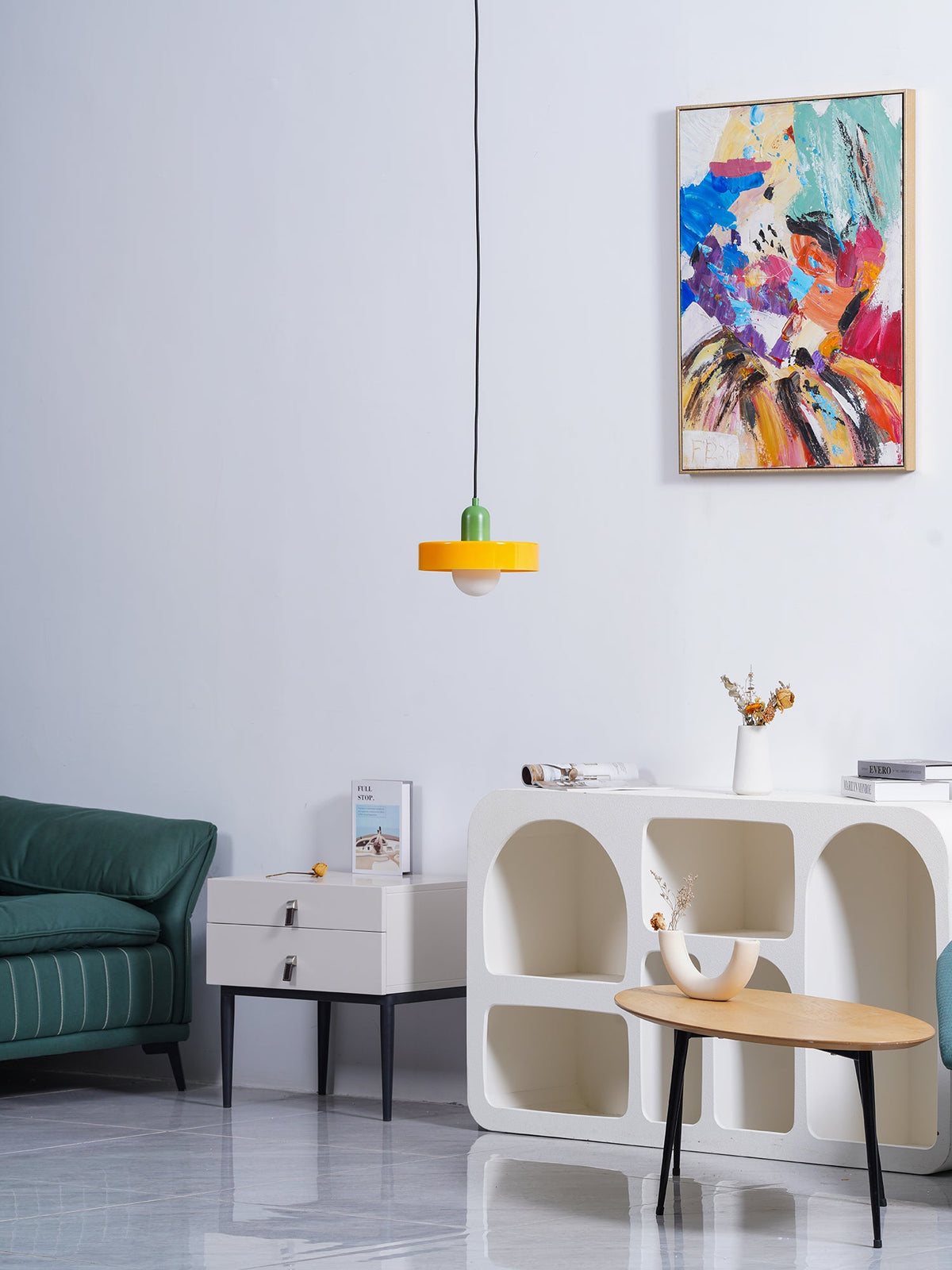 Disc Orb | Colorful Glass Pendant Light, Modern Globe Hanging Lamp for Kitchen Island and Dining Table