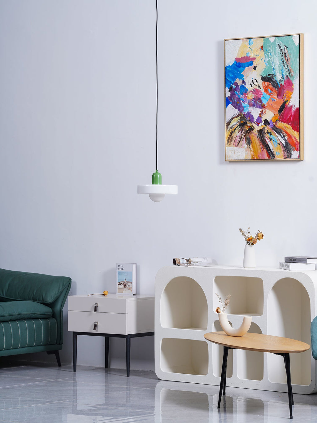 Disc Orb | Colorful Glass Pendant Light, Modern Globe Hanging Lamp for Kitchen Island and Dining Table