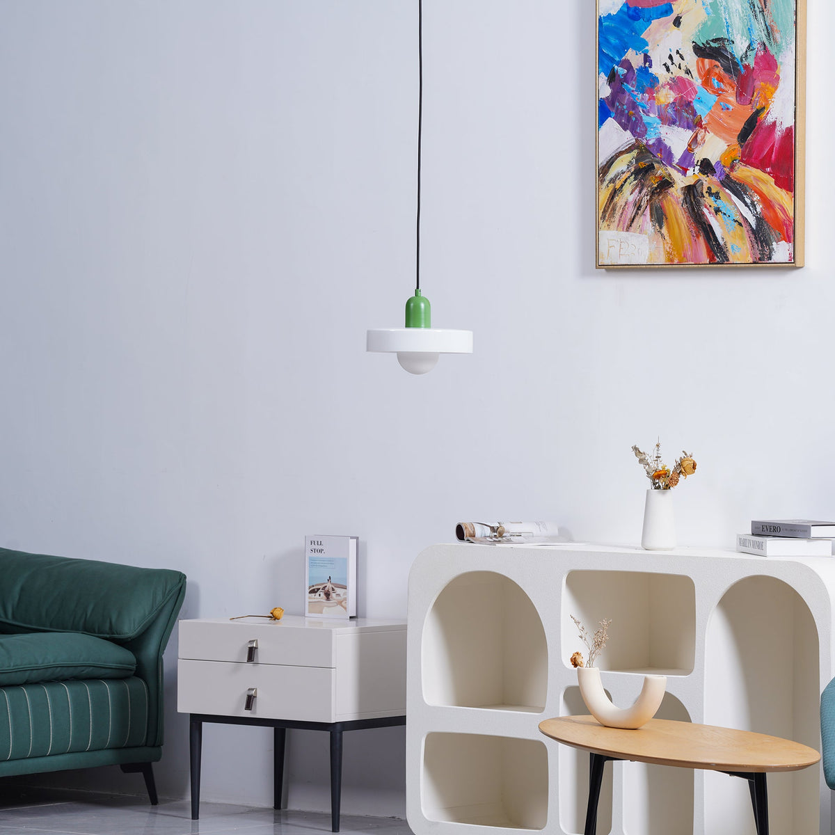 Disc Orb | Colorful Glass Pendant Light, Modern Globe Hanging Lamp for Kitchen Island and Dining Table