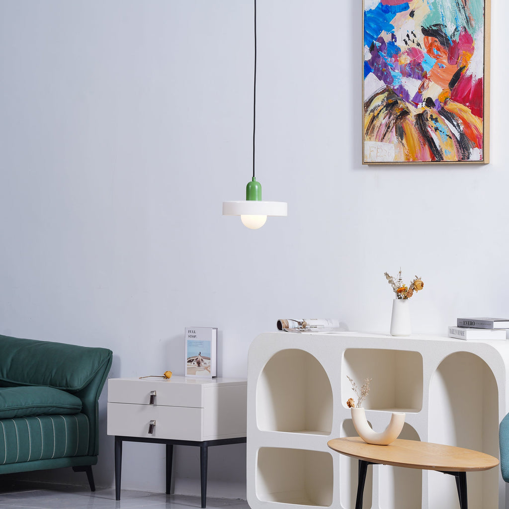 Disc Orb | Colorful Glass Pendant Light, Modern Globe Hanging Lamp for Kitchen Island and Dining Table