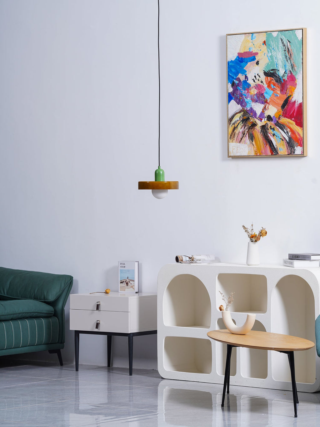 Disc Orb | Colorful Glass Pendant Light, Modern Globe Hanging Lamp for Kitchen Island and Dining Table