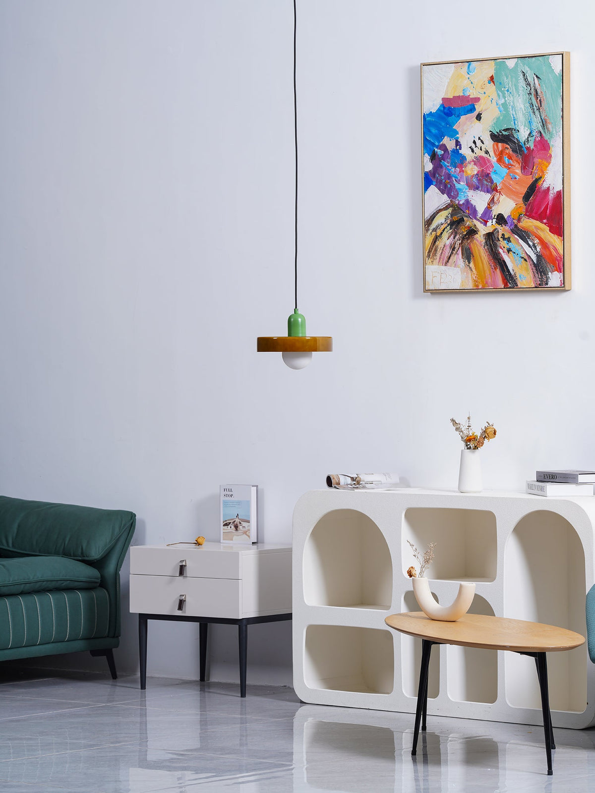 Disc Orb | Colorful Glass Pendant Light, Modern Globe Hanging Lamp for Kitchen Island and Dining Table