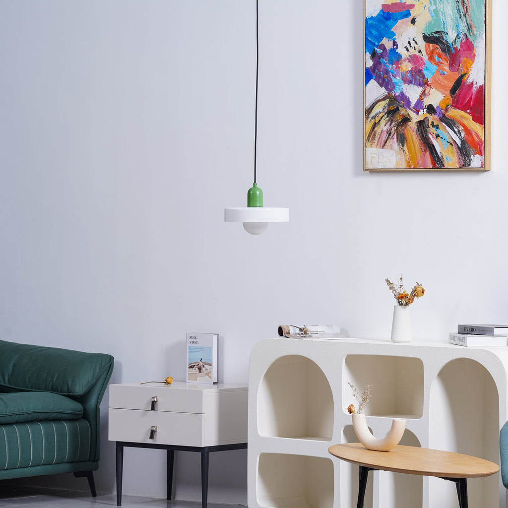 Disc Orb | Colorful Glass Pendant Light, Modern Globe Hanging Lamp for Kitchen Island and Dining Table