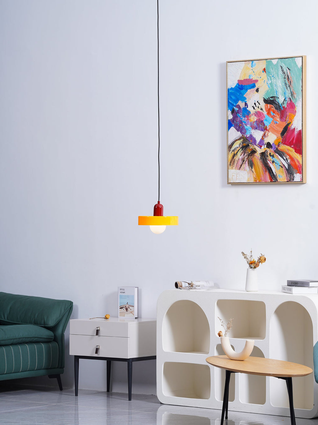 Disc Orb | Colorful Glass Pendant Light, Modern Globe Hanging Lamp for Kitchen Island and Dining Table