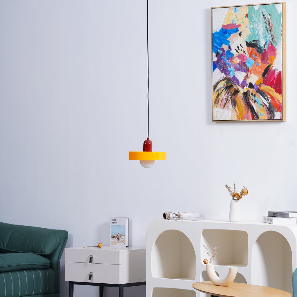 Disc Orb | Colorful Glass Pendant Light, Modern Globe Hanging Lamp for Kitchen Island and Dining Table