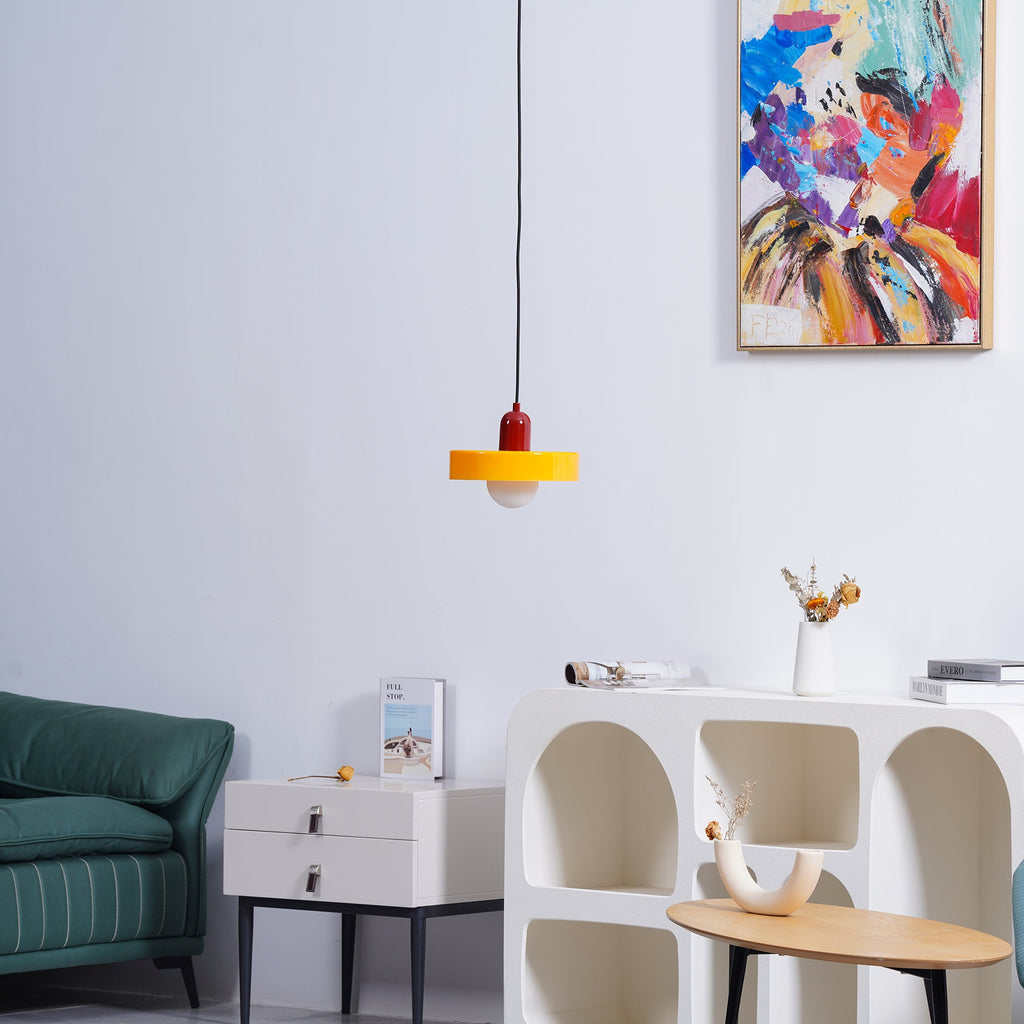 Disc Orb | Colorful Glass Pendant Light, Modern Globe Hanging Lamp for Kitchen Island and Dining Table