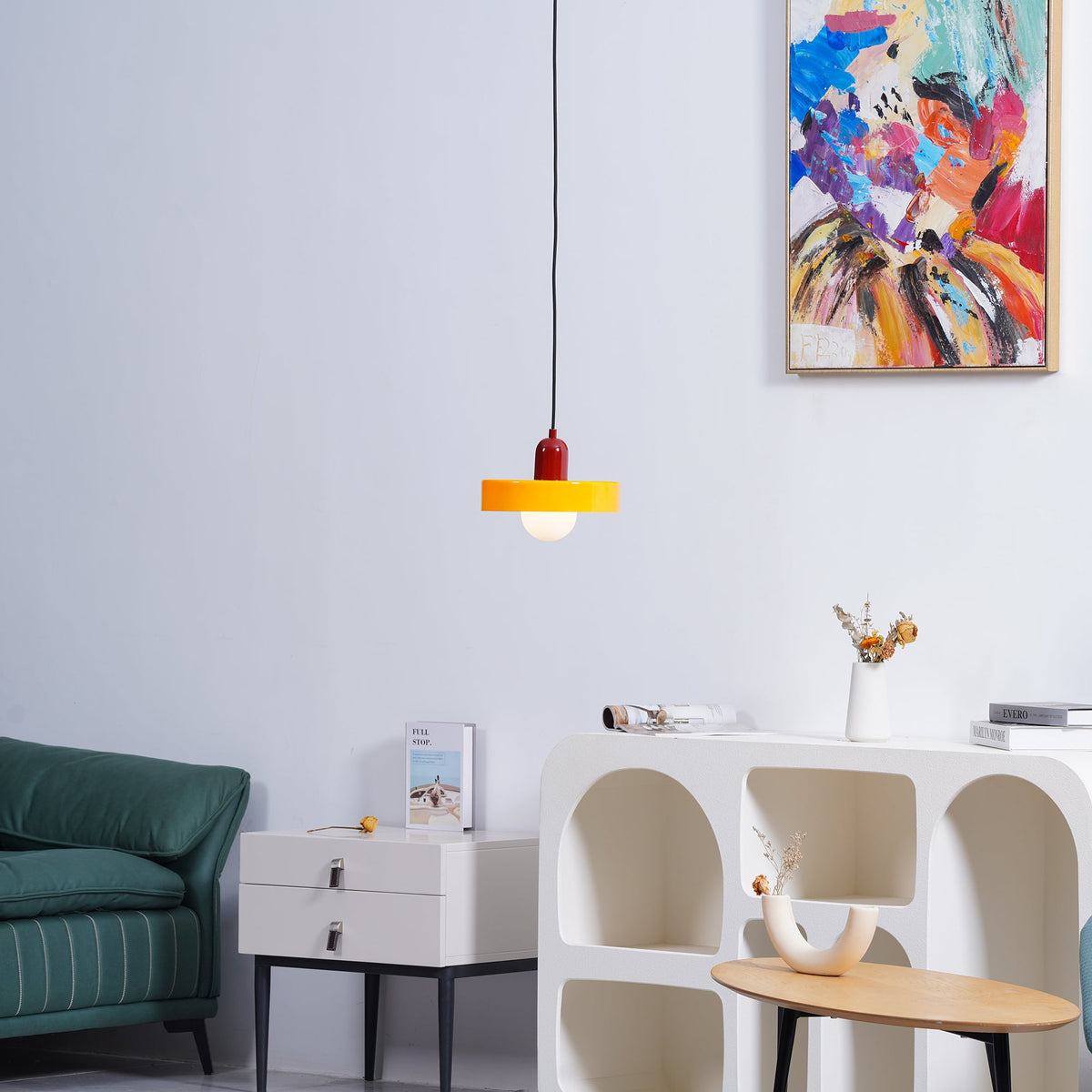 Disc Orb | Colorful Glass Pendant Light, Modern Globe Hanging Lamp for Kitchen Island and Dining Table