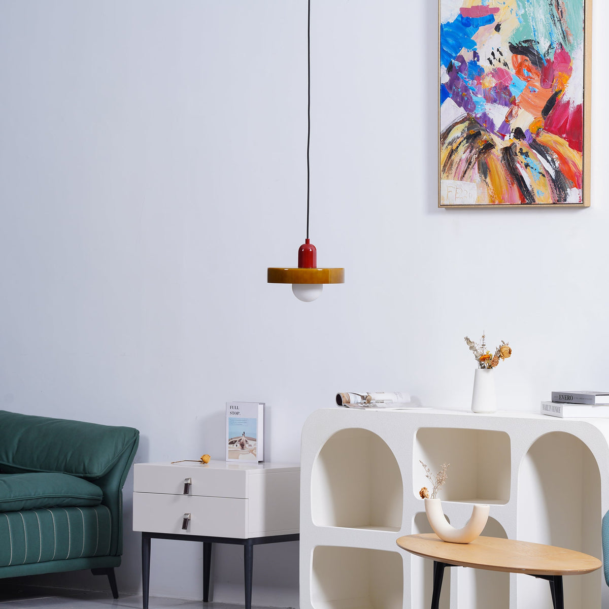 Disc Orb | Colorful Glass Pendant Light, Modern Globe Hanging Lamp for Kitchen Island and Dining Table