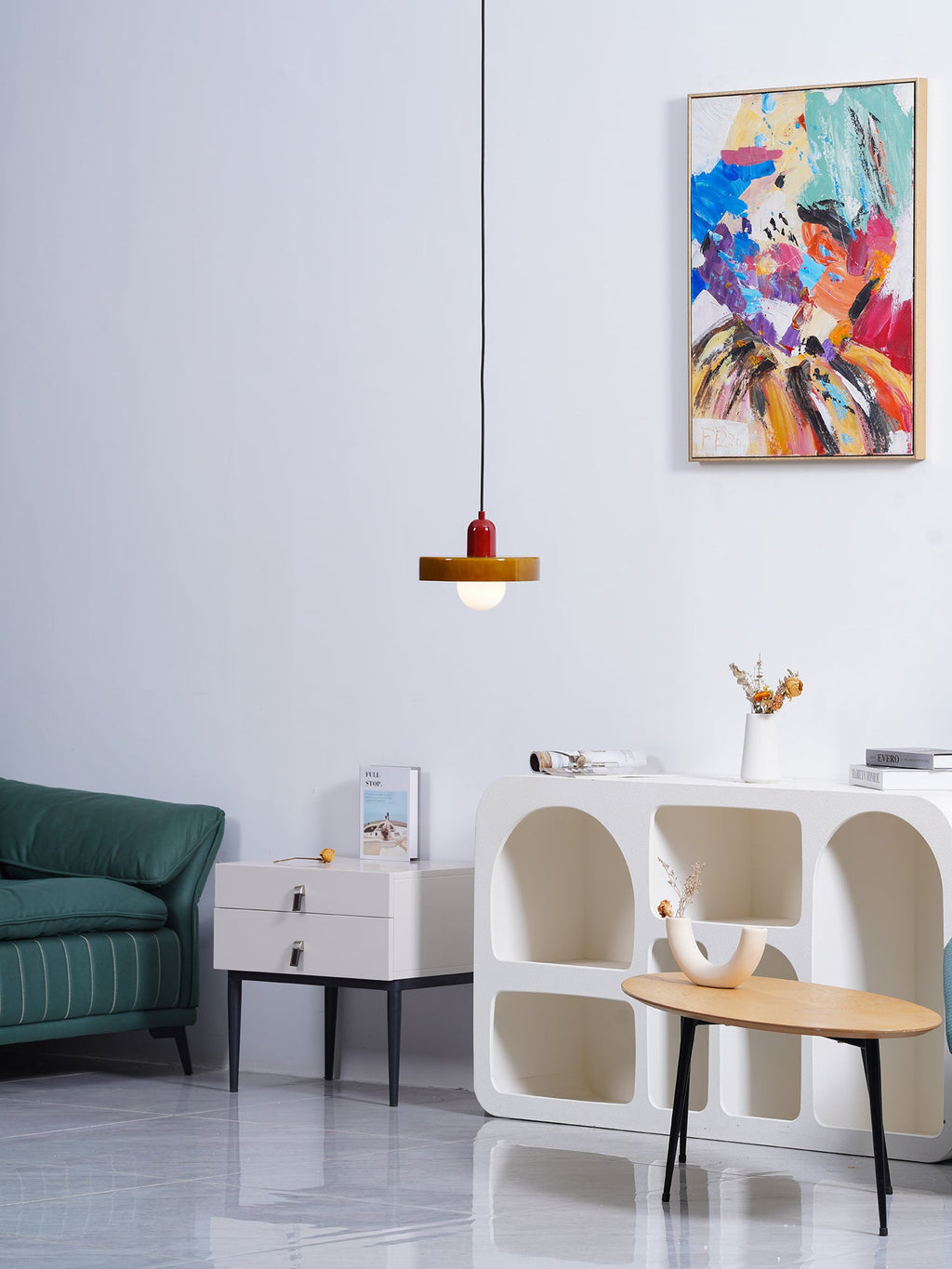 Disc Orb | Colorful Glass Pendant Light, Modern Globe Hanging Lamp for Kitchen Island and Dining Table