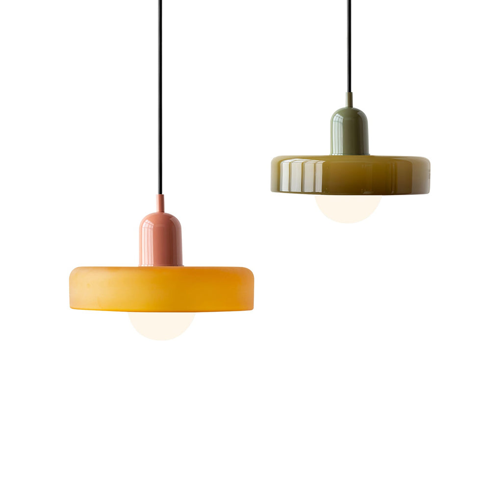 Disc Orb | Colorful Glass Pendant Light, Modern Globe Hanging Lamp for Kitchen Island and Dining Table