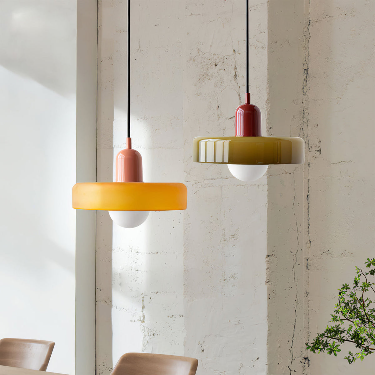 Disc Orb | Colorful Glass Pendant Light, Modern Globe Hanging Lamp for Kitchen Island and Dining Table
