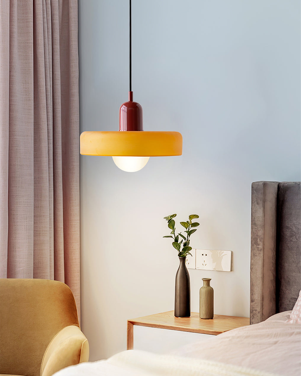Disc Orb | Colorful Glass Pendant Light, Modern Globe Hanging Lamp for Kitchen Island and Dining Table