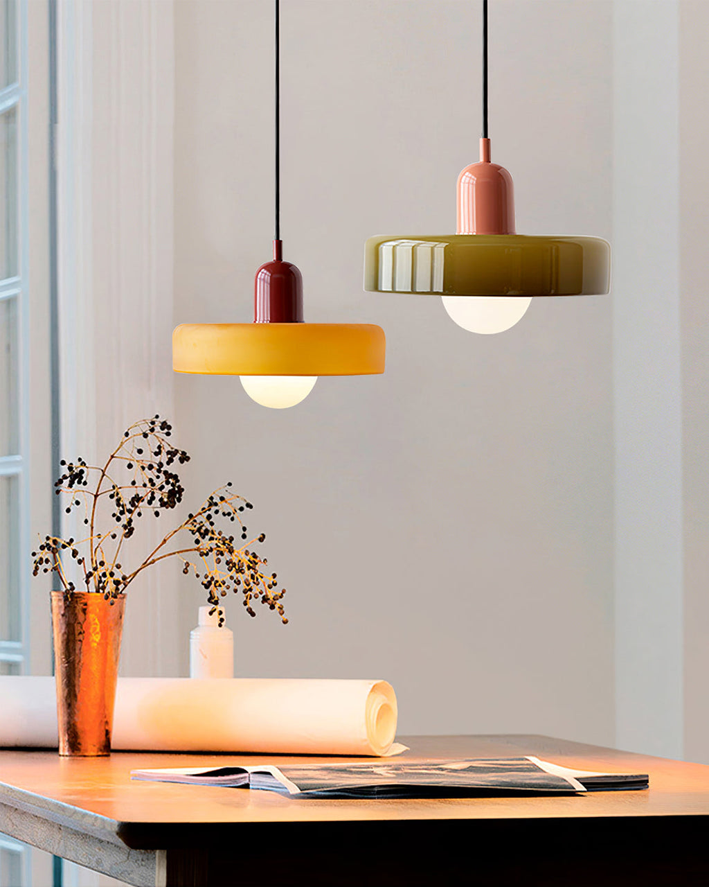 Disc Orb | Colorful Glass Pendant Light, Modern Globe Hanging Lamp for Kitchen Island and Dining Table