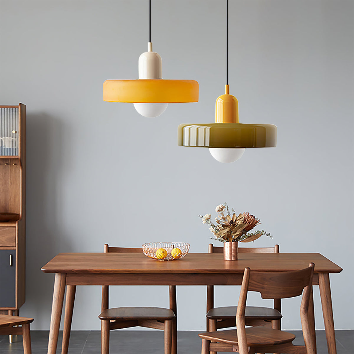 Disc Orb | Colorful Glass Pendant Light, Modern Globe Hanging Lamp for Kitchen Island and Dining Table