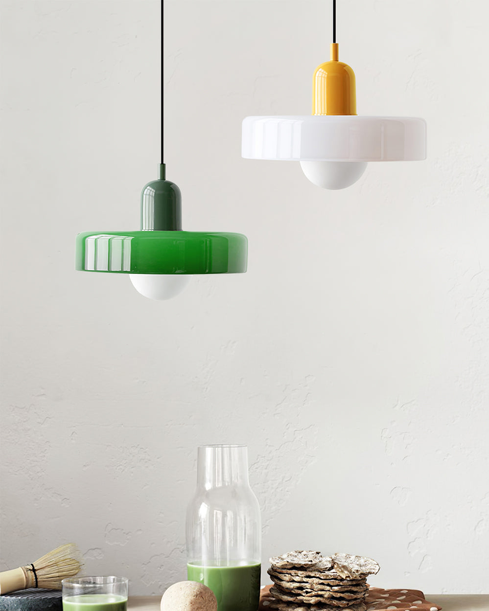 Disc Orb | Colorful Glass Pendant Light, Modern Globe Hanging Lamp for Kitchen Island and Dining Table