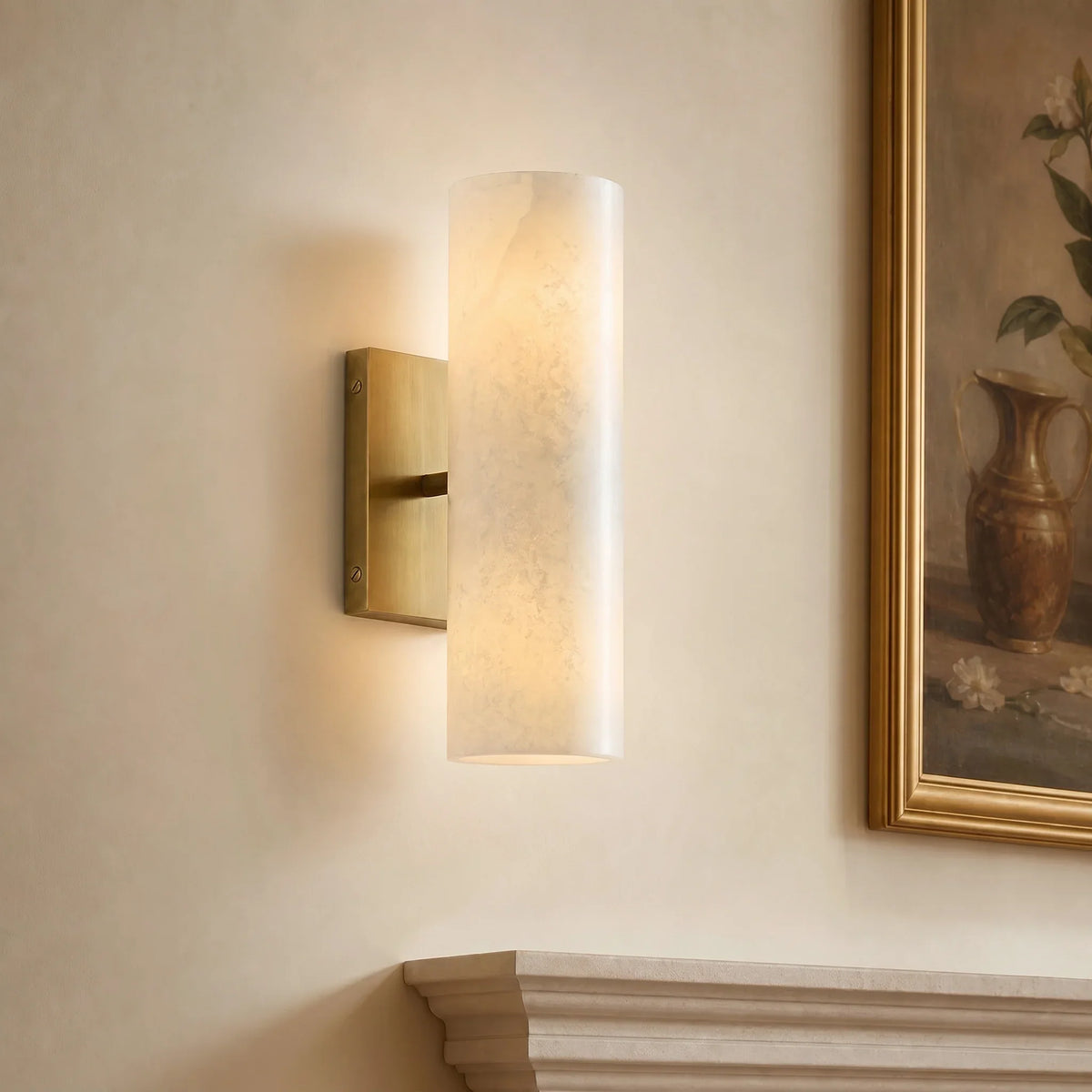 Doran | Alabaster Tube Wall Sconce, Modern Stone Wall Light, Bathroom Vanity and Bedside Sconce
