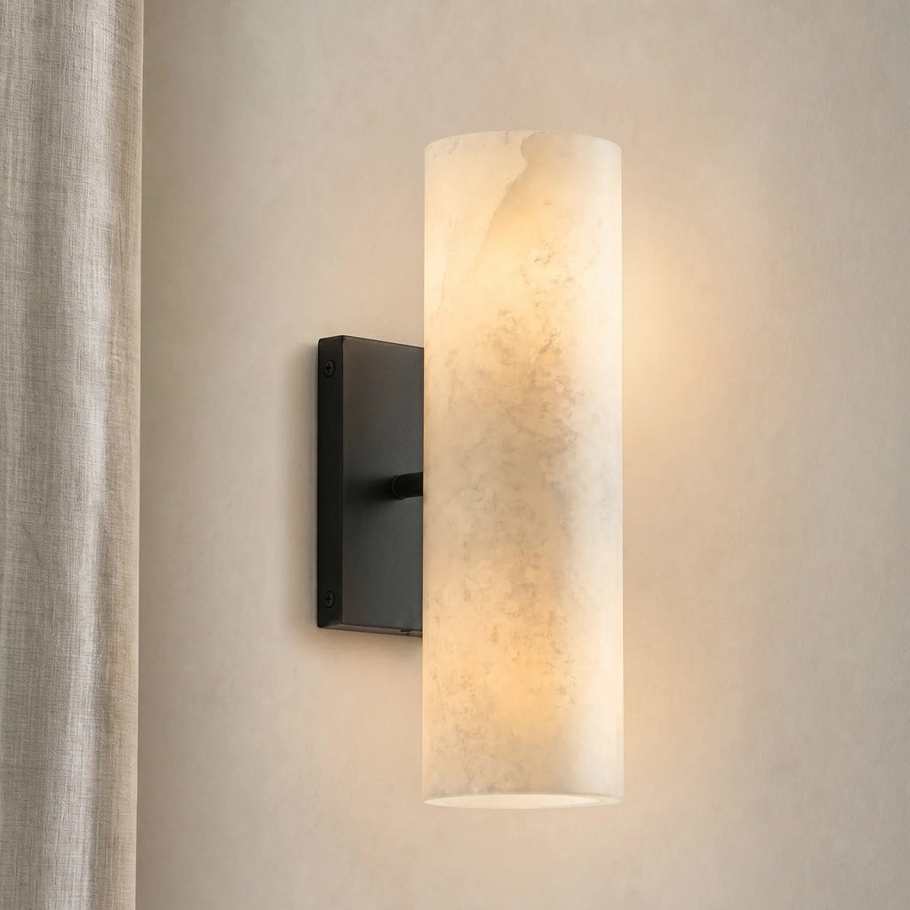 Doran | Alabaster Tube Wall Sconce, Modern Stone Wall Light, Bathroom Vanity and Bedside Sconce