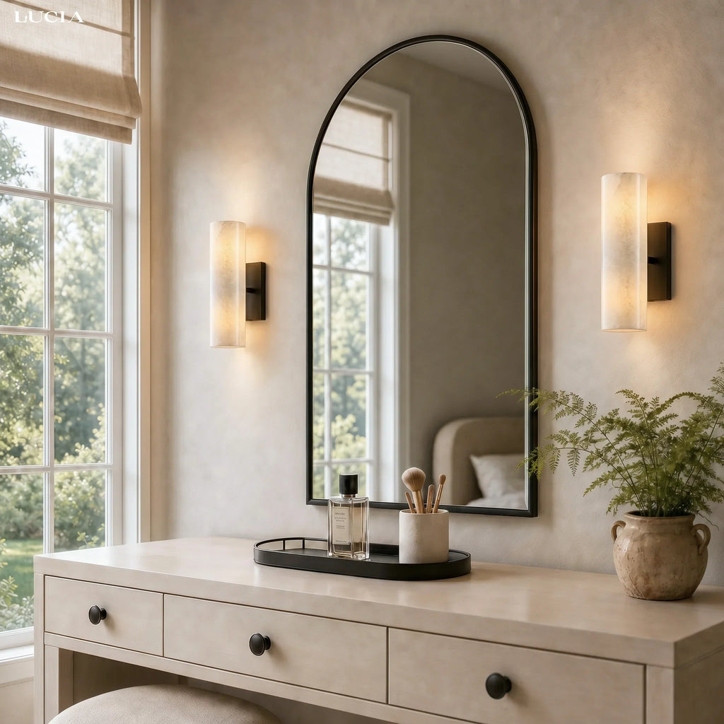 Doran | Alabaster Tube Wall Sconce, Modern Stone Wall Light, Bathroom Vanity and Bedside Sconce