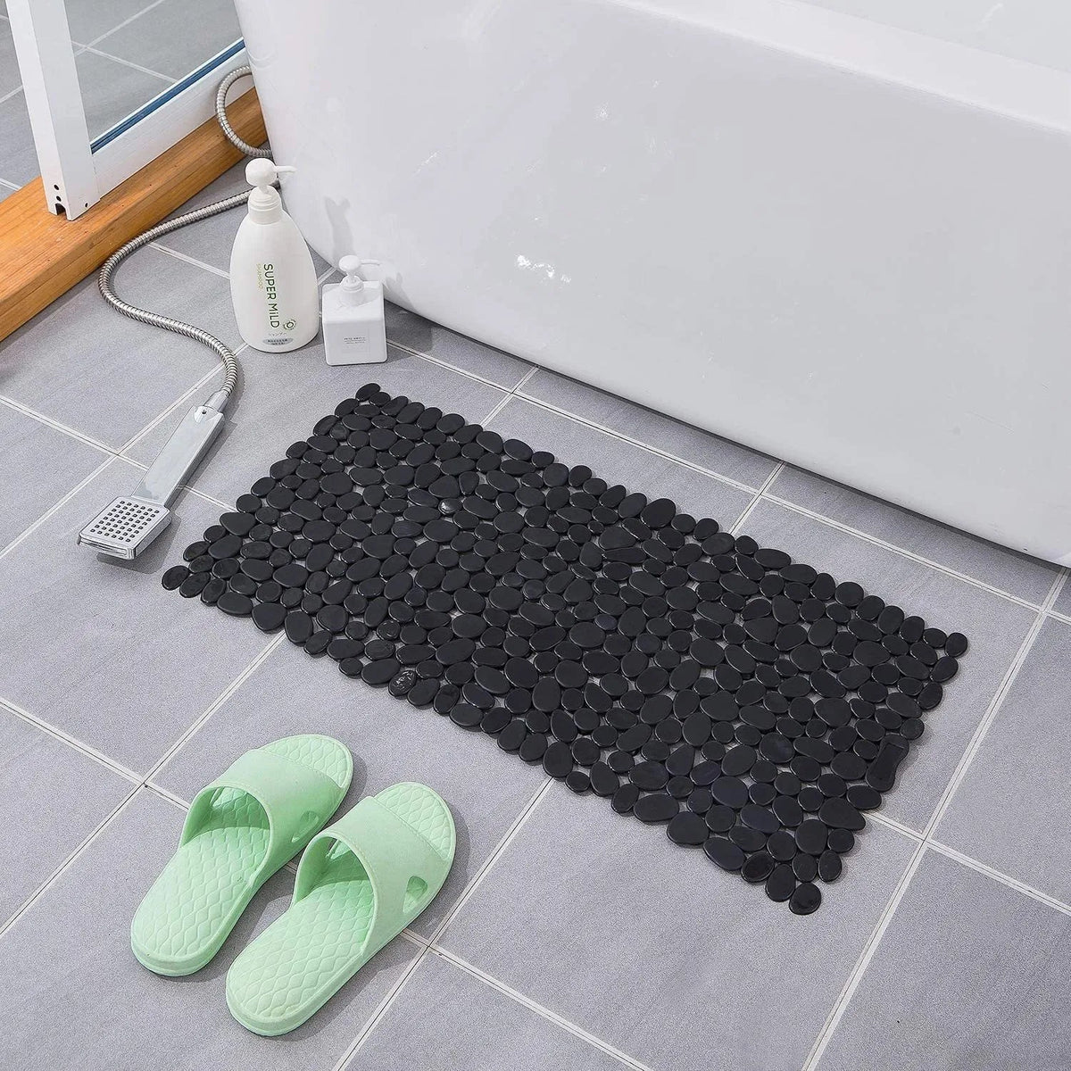 Pebble | Non Slip Bath Mat, Suction Cup Shower Mat, River Stone Design, Bathtub Mat