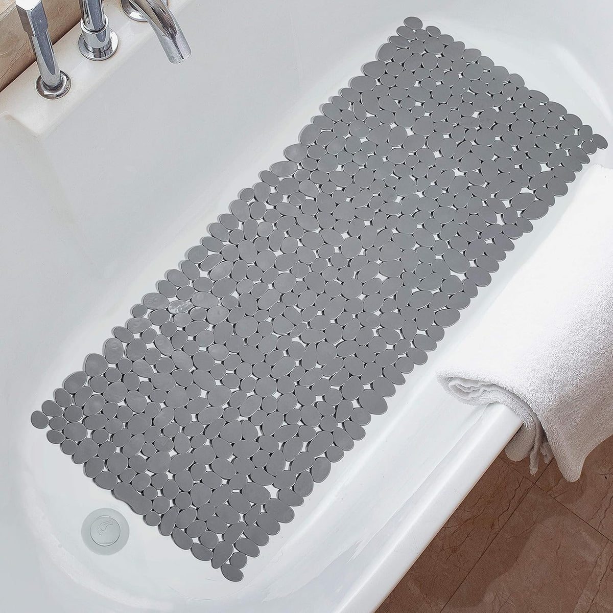 Pebble | Non Slip Bath Mat, Suction Cup Shower Mat, River Stone Design, Bathtub Mat