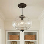 Juniper | Pumpkin Glass Pendant Light, Antique Brass Semi Flush Ceiling Light, Ribbed Colored Glass