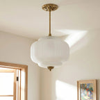 Juniper | Pumpkin Glass Pendant Light, Antique Brass Semi Flush Ceiling Light, Ribbed Colored Glass