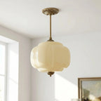 Juniper | Pumpkin Glass Pendant Light, Antique Brass Semi Flush Ceiling Light, Ribbed Colored Glass
