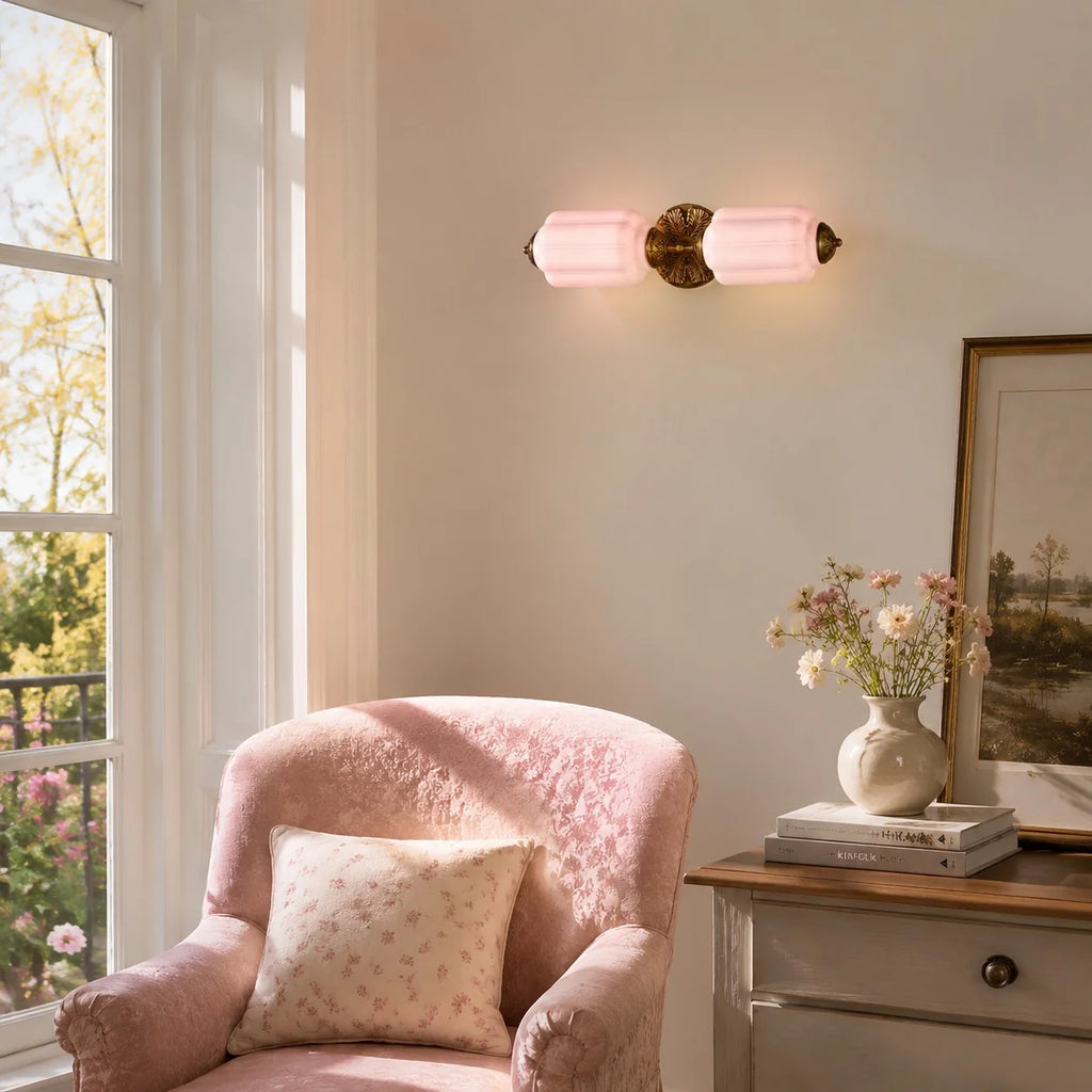 Deauville | Art Deco Vanity Light, 2 Light Milk Glass Bathroom Light Fixture, Vintage Brass Wall Light