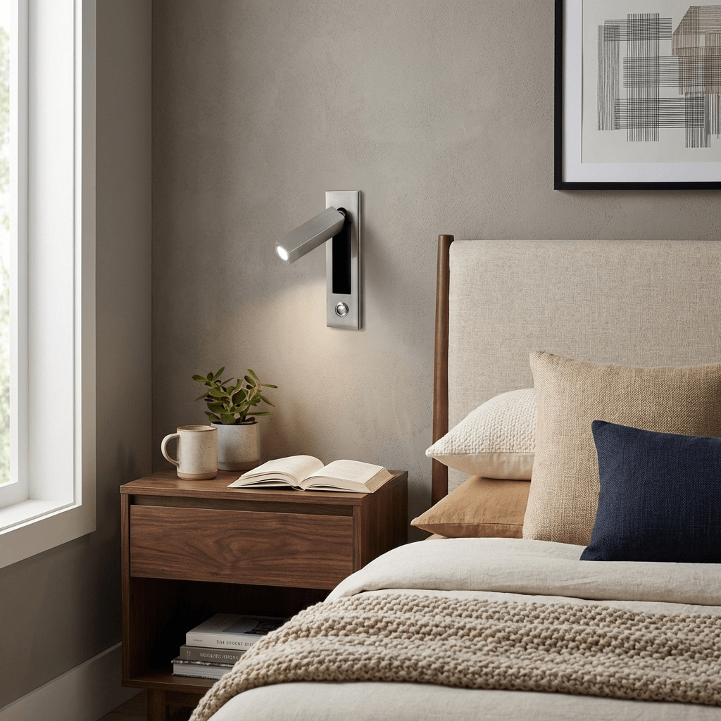 Fold | Recessed Bedside Wall Light, Flush Mount LED Reading Lamp, Adjustable Hotel Style Headboard Sconce