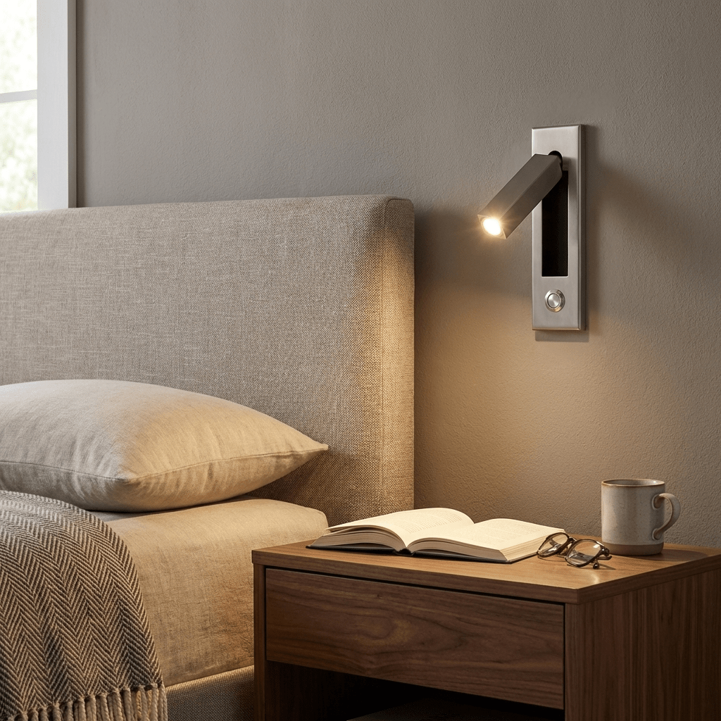 Fold | Recessed Bedside Wall Light, Flush Mount LED Reading Lamp, Adjustable Hotel Style Headboard Sconce