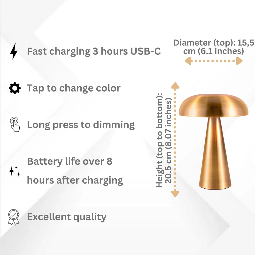 Yokohama | Cordless Mushroom Table Lamp for Bedside and Dining