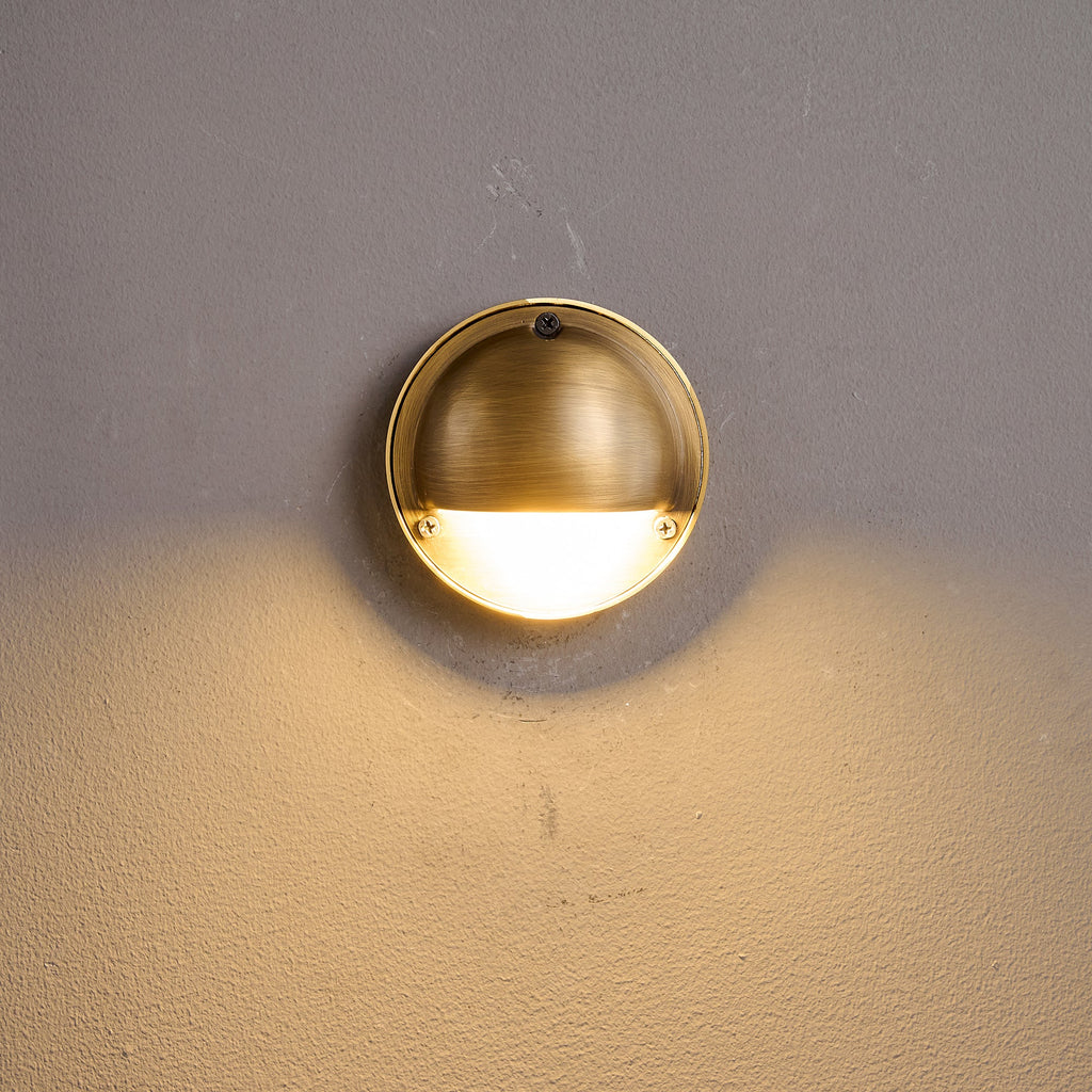 Cove | Brass Step Light, Eyelid Wall Light, Covered Porch