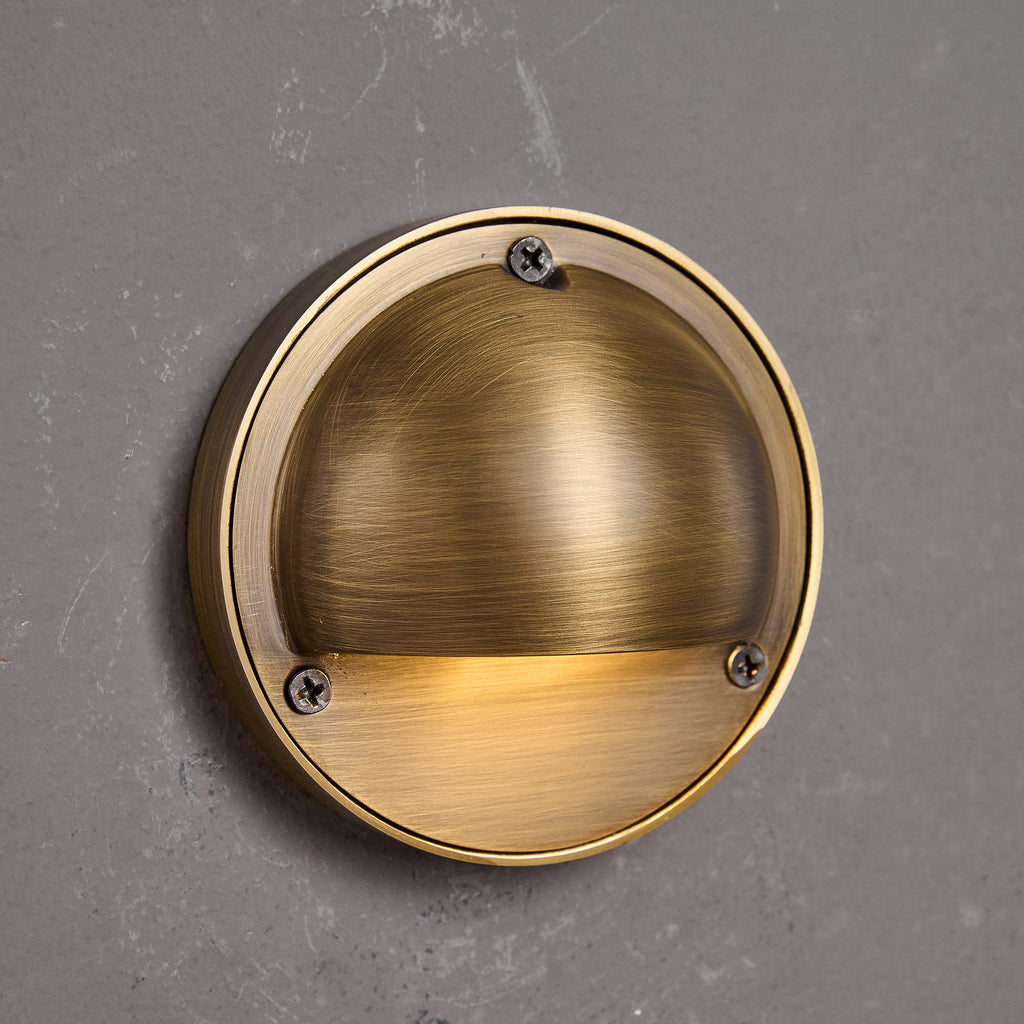 Cove | Brass Step Light, Eyelid Wall Light, Covered Porch