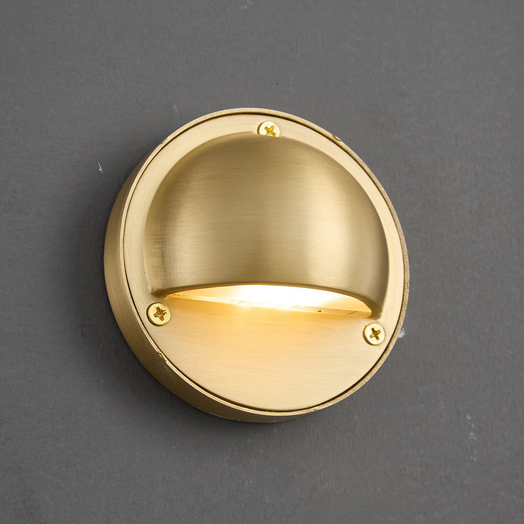 Cove | Brass Step Light, Eyelid Wall Light, Covered Porch