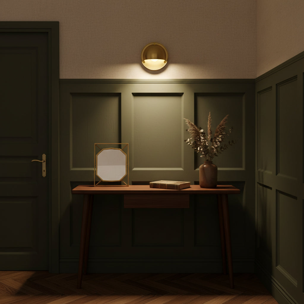 Cove | Brass Step Light, Eyelid Wall Light, Covered Porch