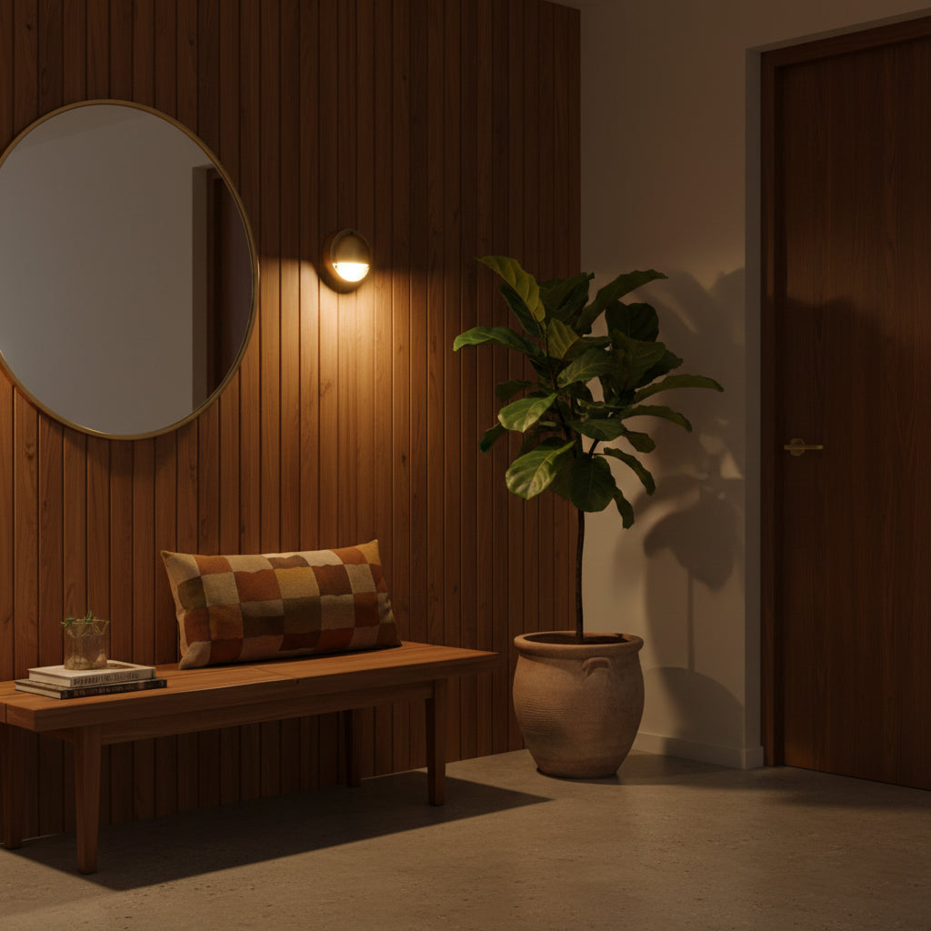 Cove | Brass Step Light, Eyelid Wall Light, Covered Porch