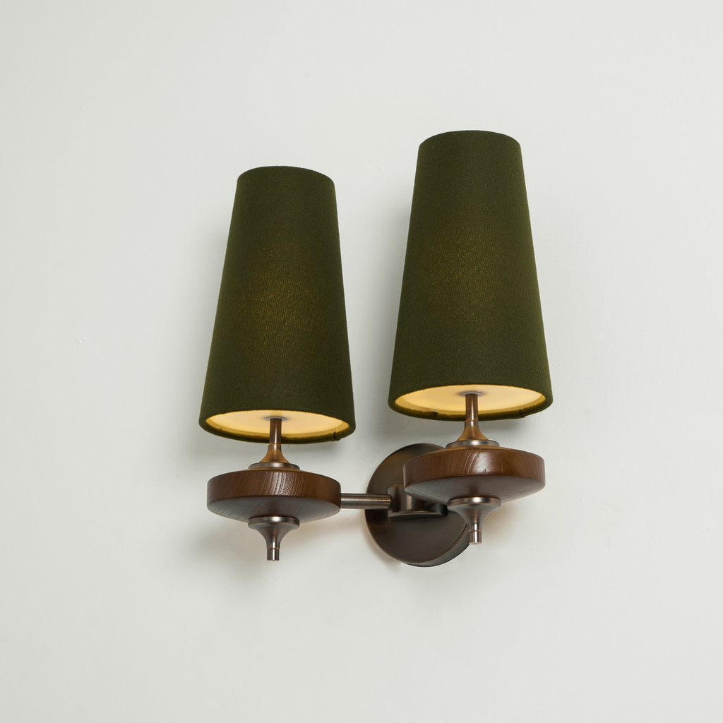Tamsin | Walnut Wall Sconce, Fabric Shade Bedside Wall Lamp
