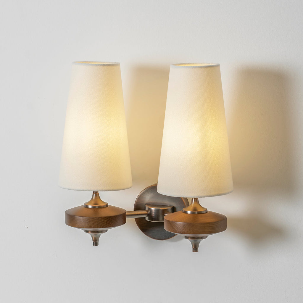 Tamsin | Walnut Wall Sconce, Fabric Shade Bedside Wall Lamp