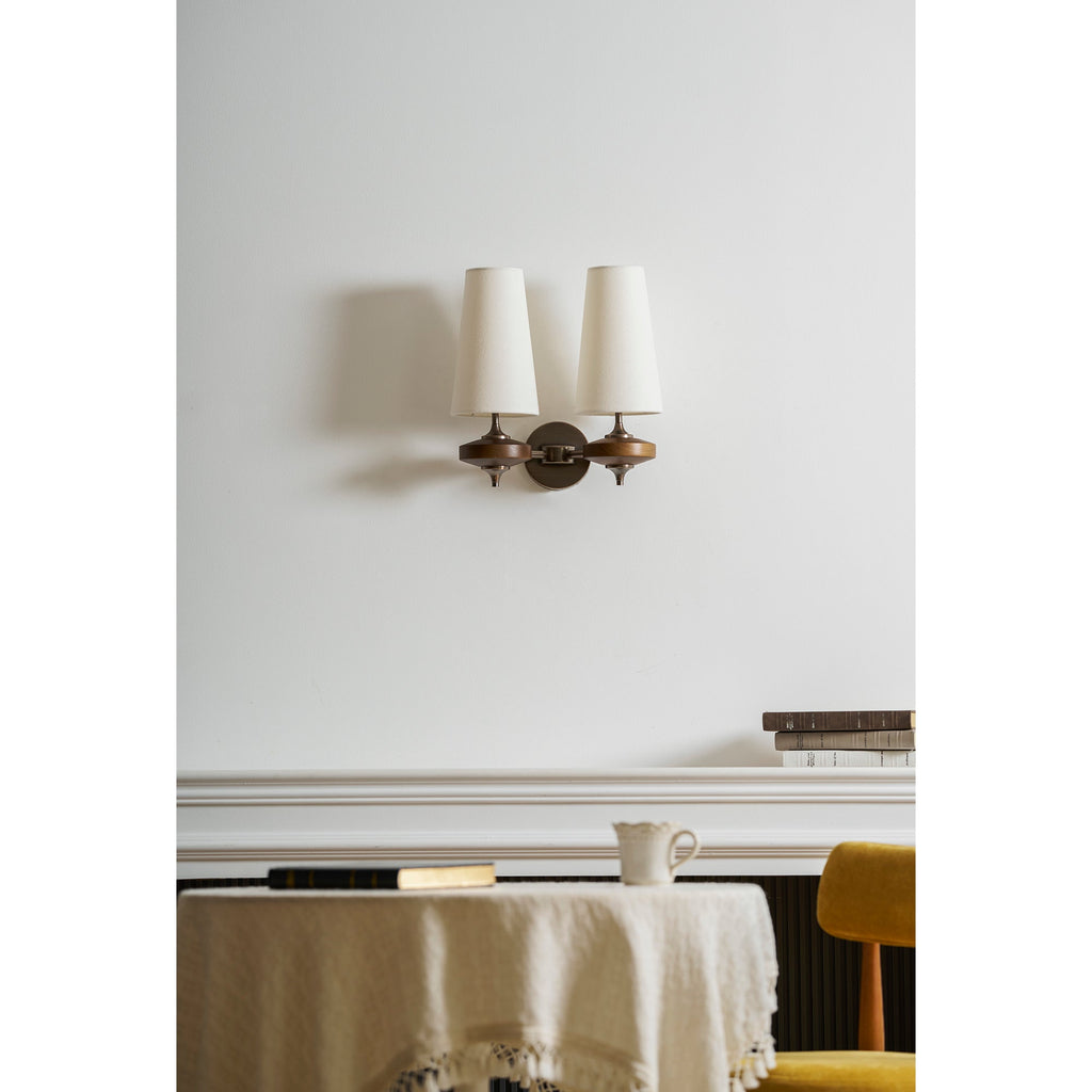 Tamsin | Walnut Wall Sconce, Fabric Shade Bedside Wall Lamp