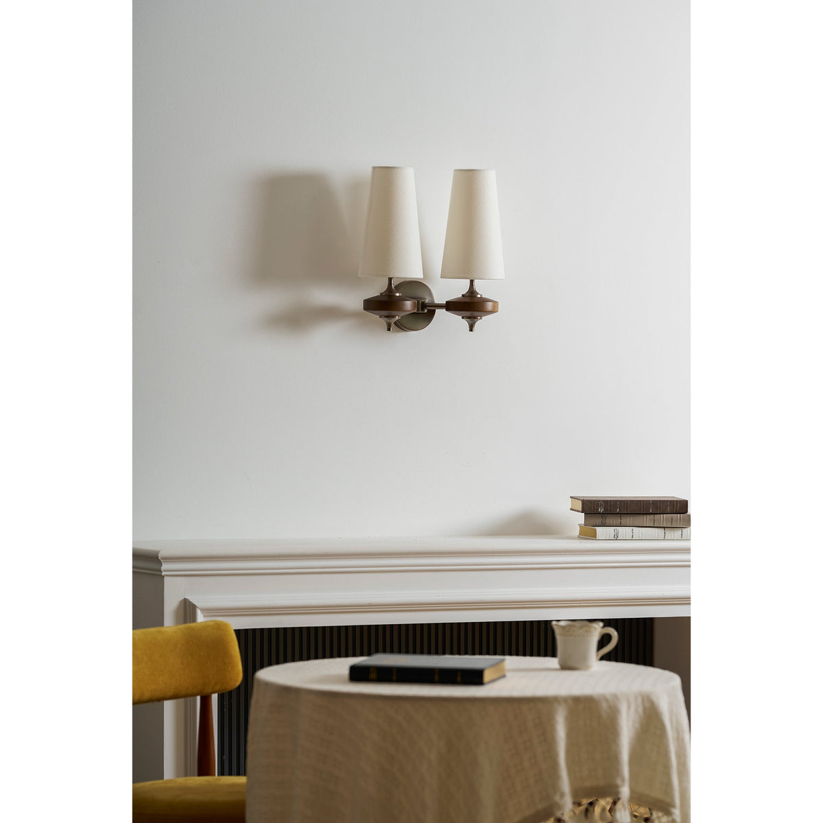 Tamsin | Walnut Wall Sconce, Fabric Shade Bedside Wall Lamp