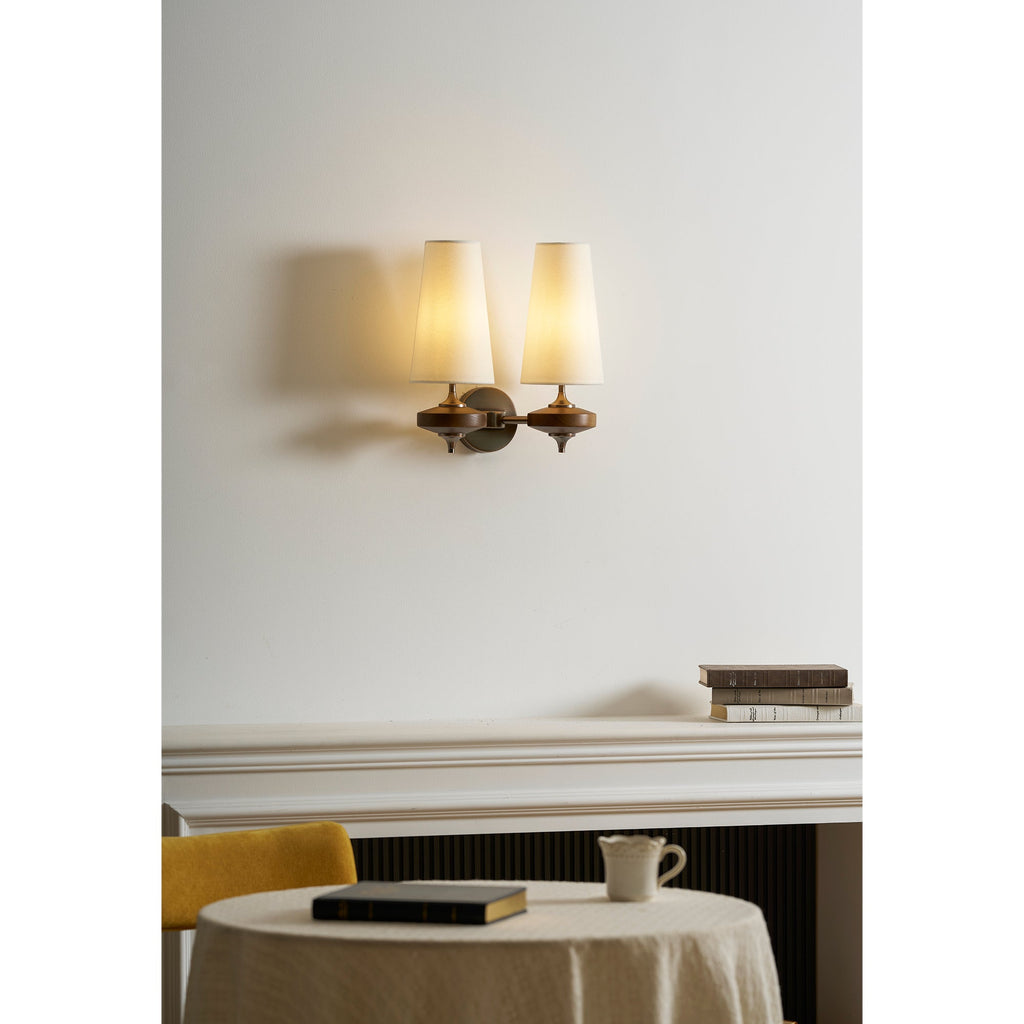 Tamsin | Walnut Wall Sconce, Fabric Shade Bedside Wall Lamp
