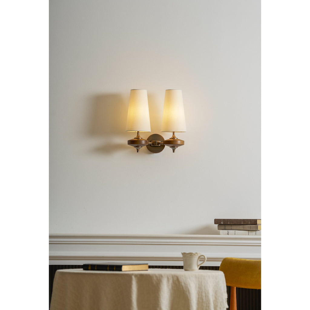 Tamsin | Walnut Wall Sconce, Fabric Shade Bedside Wall Lamp