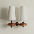 Tamsin | Walnut Wall Sconce, Fabric Shade Bedside Wall Lamp