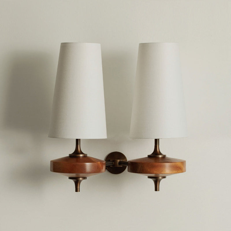 Tamsin | Walnut Wall Sconce, Fabric Shade Bedside Wall Lamp